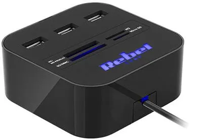 Hub USB Rebel HUB 3X USB 2.0 SI CITITOR CARD SD/MICROSD REBEL