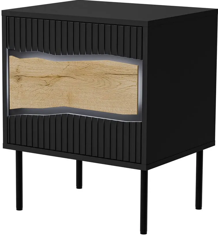 Cama MEBLE Cama INSERTO bedside cabinet, 2 pcs, 50x40x61.5 cm, black + LED