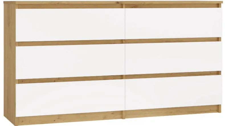 TOP E SHOP M6 MALWA CHEST OF DRAWERS 140 CM 6 DRAWERS OAK ARTISAN/WHITE