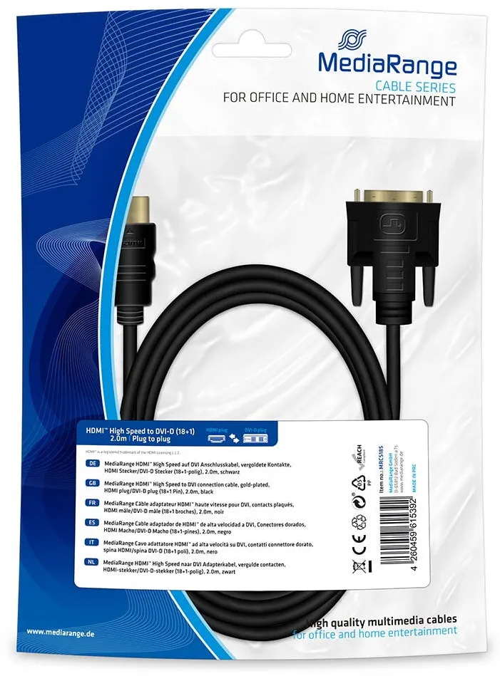 MediaRange HDMI-Kabel HDMI -> DVI 2.0m schwarz