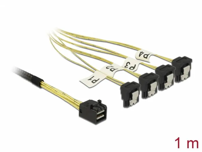 DELOCK Cablu cu conector Mini SAS HD SFF-8643 > 4 x SATA, 7 pini mama, unghi de 90° 1 m