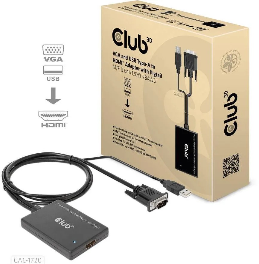 Adaptor CLUB 3D VGA + USB-A > HDMI 0,6m St/Bu