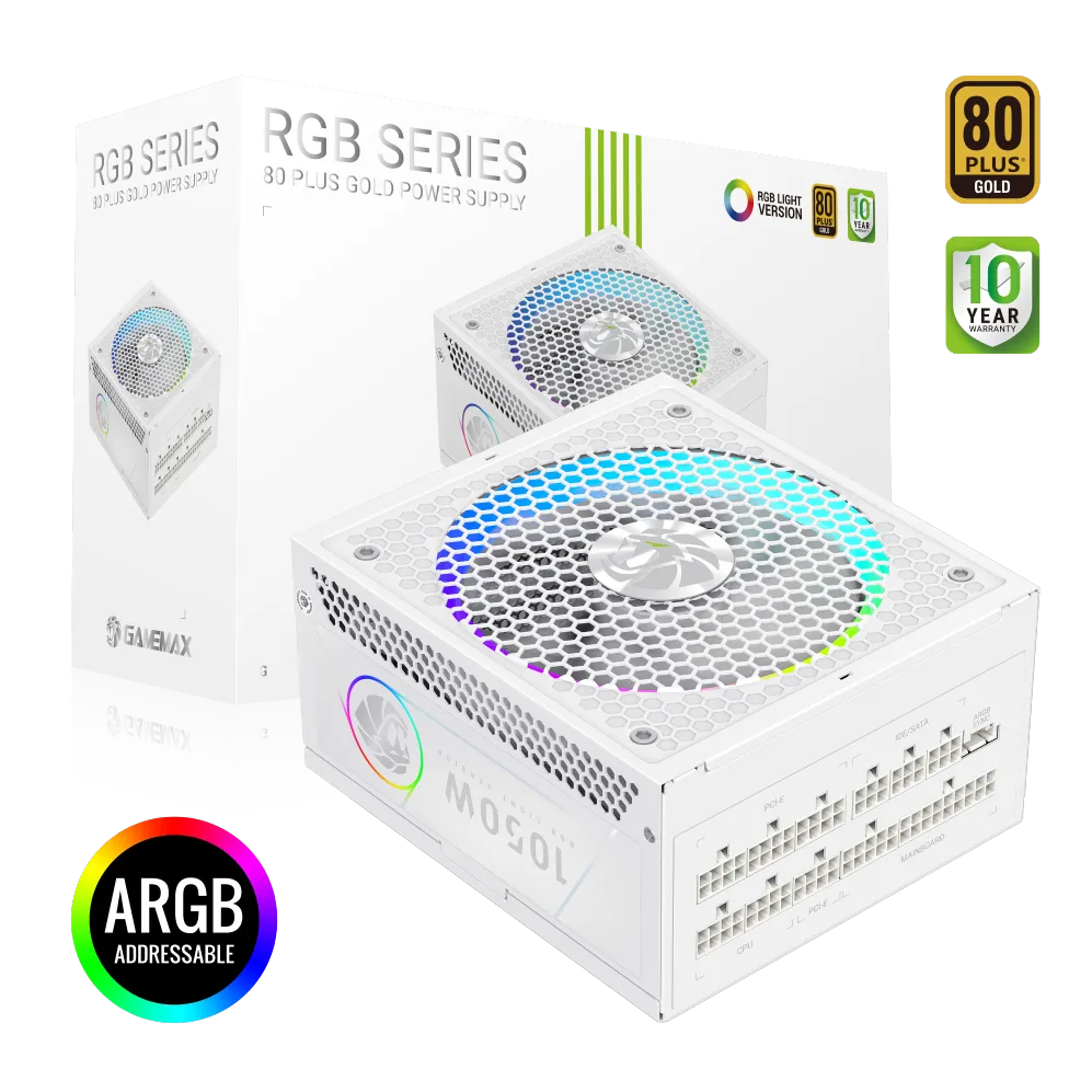 Sursa PC Gamemax Gamemax | PSU | RGB 1050G WH | 1050W | Gold | Full Modular | White