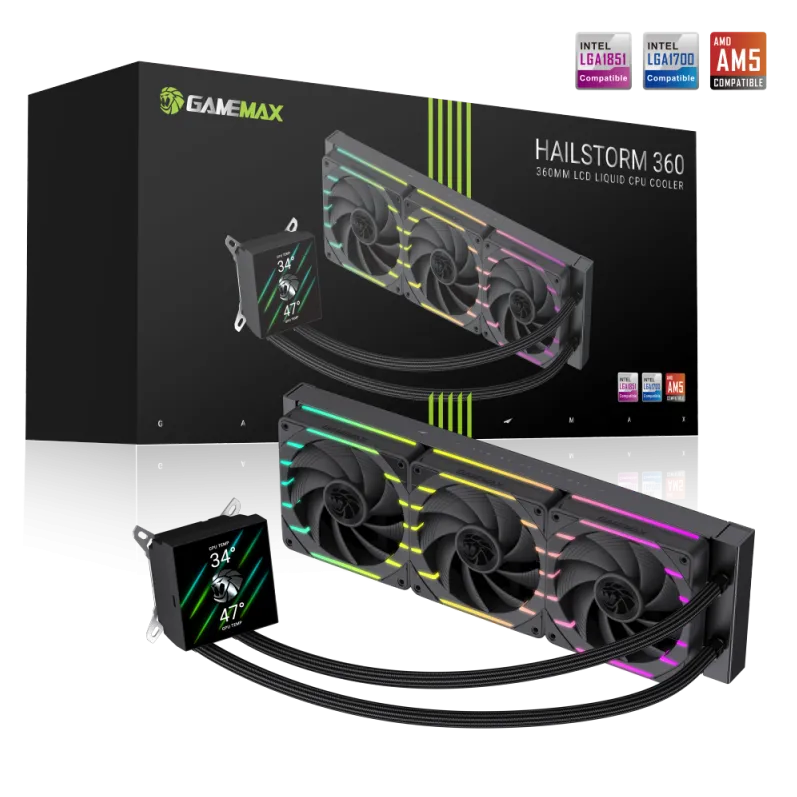 Cooler Gamemax Gamemax | CPU Liquid cooler | HAILSTORM 360 LCD | Black