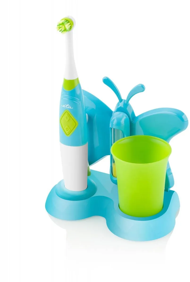 ETA ETA129490080 ZUBNIČKA Toothbrush with water cup and holder, Long run time, 2 AAA battery, White/Blue