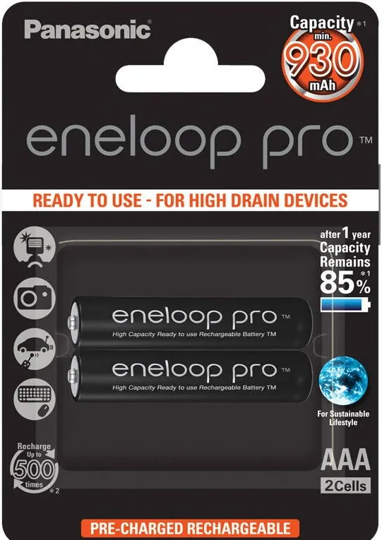 Panasonic Acumulatori Panasonic Eneloop Pro AAA, 930mAh, 2 buc