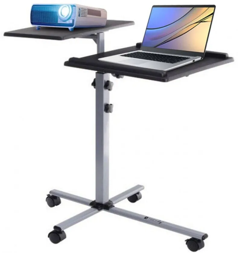 Accesoriu proiector TECHLY Suport pentru videoproiector si notebook, 2 rafturi reglabile, mobil pe roti, negru, TECHLY, ICA-TB TPM-2