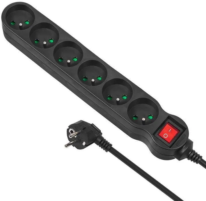 MACLEAN Cablu Prelungitor cu 6 Prize, Protectie si Buton ON/OFF, Lungime 3m, Putere 2300W