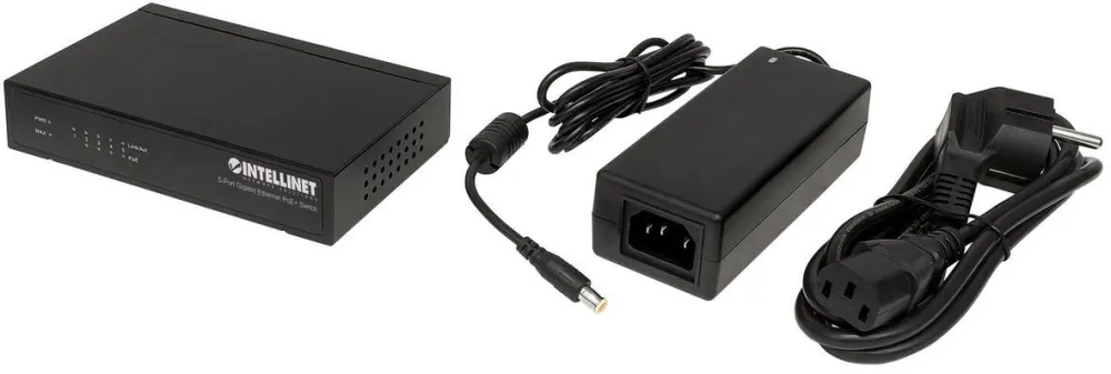 Switch Intellinet 5-Port Gigabit Ethernet PoE+ , 4 x PSE Ports, IEEE 802.3at/af Power over Ethernet (PoE+/PoE) Compliant, 60 W, Desktop (Euro 2-pin plug)