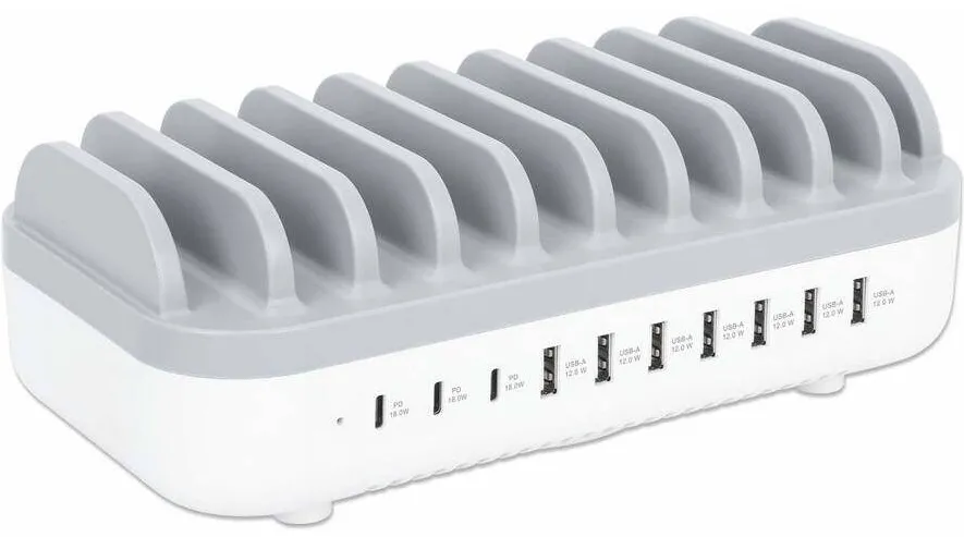 Statie Incarcare MANHATTAN 10-Port USB 120W Alb/Gri