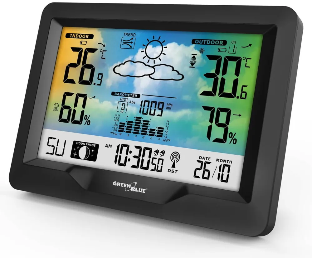 GREENBLUE Statie meteo GreenBlue GB540N, sistejkm DCF, DC 5V, negru