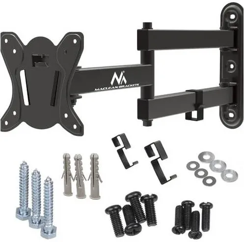 Suport TV / Monitor MACLEAN Suport TV perete reglabil Maclean MC-417 13-32'', max 30kg, VESA 75x75/100x100, inclinare -12°/+3°, rotatie -90°/+90°, distanta 65-408mm, negru, LED, LCD, OLED, Sony, LG, Samsung