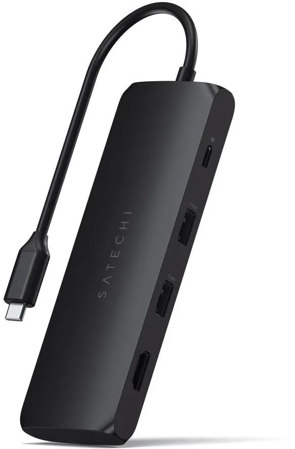 Docking Station Satechi Hub hibrid USB-C Satechi din aluminiu, compartiment SSD, HDMI 4K, 2 x USB-A 3.1 Gen 2 pana la 10 Gbps, Negru