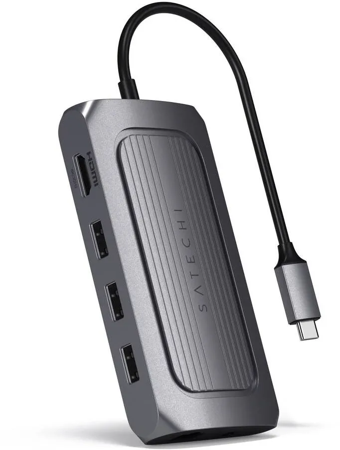 Docking Station Satechi Adaptor multiport USB-4 Satechi Satechi 8K HDMI 1x8K HDMI/30Hz, USB-C PD 100W, Ethernet, 2xUSB-A 3.2, 1xUSB-A 2.0, Micro/SD, 3.5mm audio, Gri spatial
