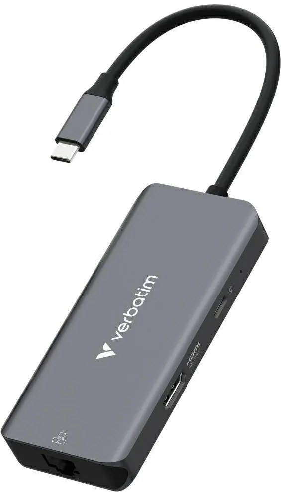 Docking Station VERBATIM Hub, Verbatim, USB-C / HDMI / USB-A 3.2 / RJ45, 4K, 100W, 105 x 47 x 16.4 mm, Gri