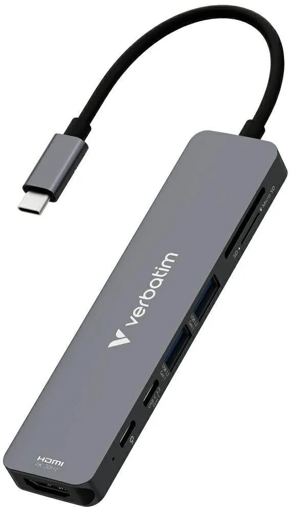 Docking Station VERBATIM Hub Verbatim HDMI/USB-C 3.2 cu 2x USB-A si cititor SD/microSD, 123.2x29.7x11mm, aluminiu