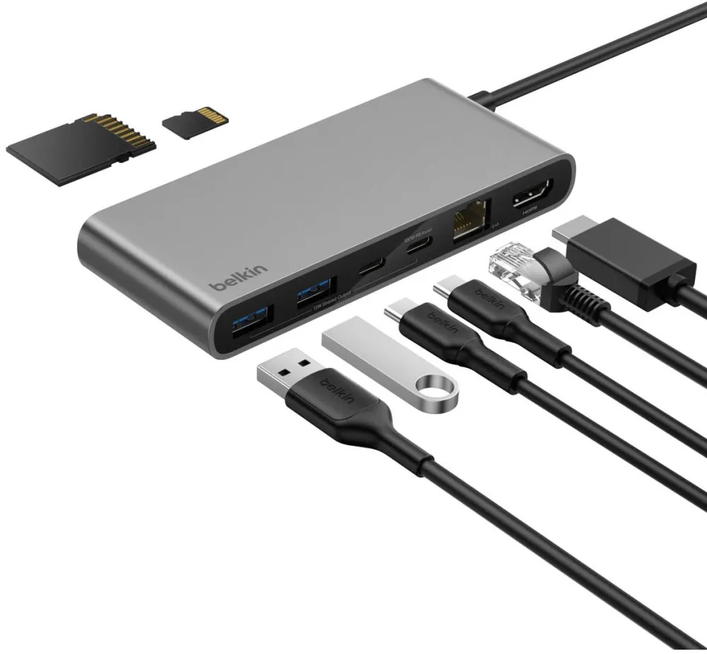 Docking Station BELKIN Hub USB C 8-in-1 Belkin, 4K la 60 Hz, 100W PD, gri