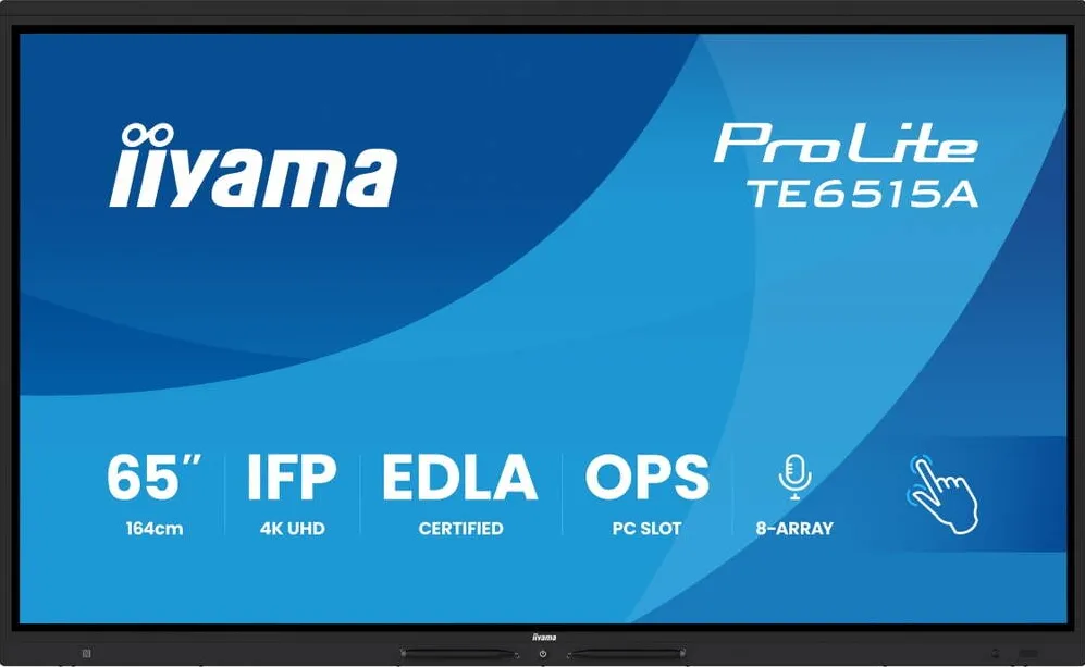 IIyama Tabla interactiva IIYAMA 65" TE6515A-B1AG, Ultra HD 3840x2160, 40 Touchpoints, Wi-Fi, Android, 16GB RAM, 128GB Flash, 8ms