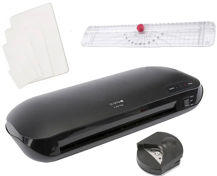 OLYMPIA Set laminator A4, trimmer, rotunjitor colturi si 15 folii 80 microni, A230 Plus, 80-125 microni, negru