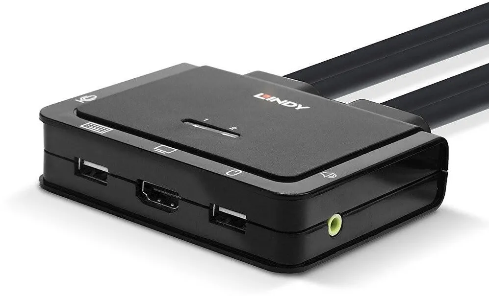Switch KVM Lindy Lindy 2 porturi HDMI 18G, USB tip C, USB 2.0 si cablu audio comutator KVM - comutator KVM/audio - 2 x KVM/audio