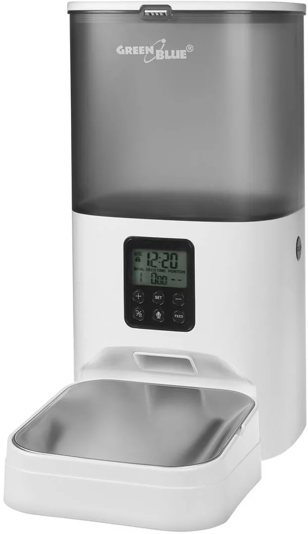 GREENBLUE Dozator automat de hrana pentru animale de companie GreenBlue GB393, USB 5V1A, 30 x 38 x 16 cm, 6L, alb