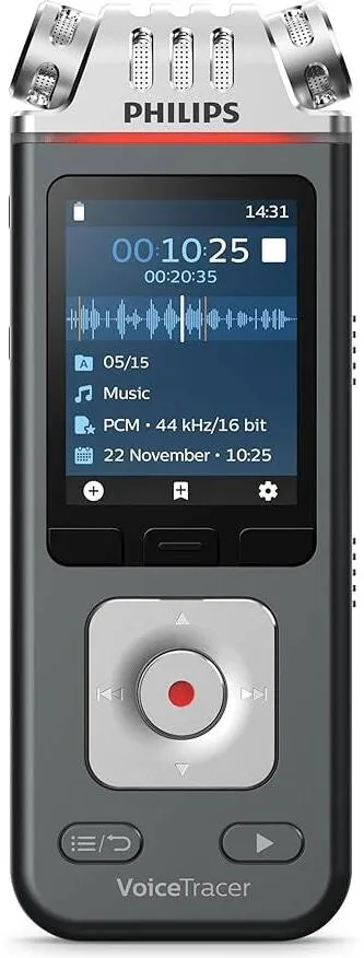 Philips DVT6115 VoiceTracer, Reportofon, 3 microfoane HiFi optimizate pentru inregistrarea muzicii, include licenta de test Sembly AI: Transcriere si rezumate AI