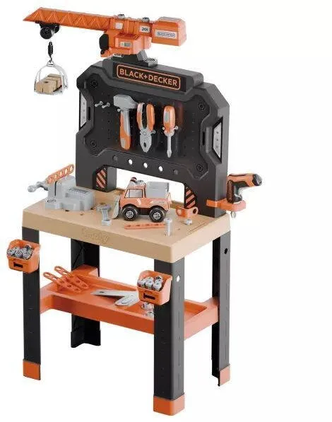 Jucarie creativa Smoby Masa de lucru Black and Decker cu macara, Smoby