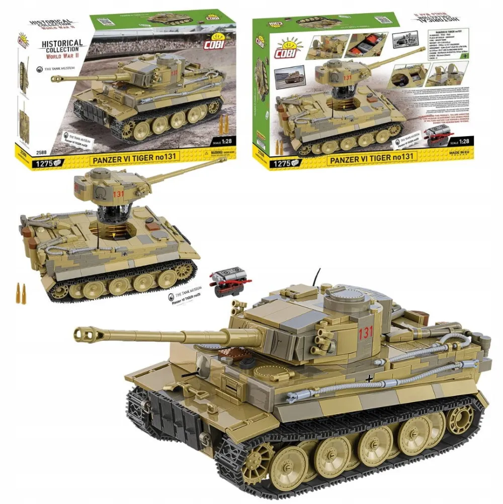 Puzzle Cobi Klocki Set de constructie Cobi Panzer VI Tiger no131, 1275 piese, scala 1:28, 450x70x305mm