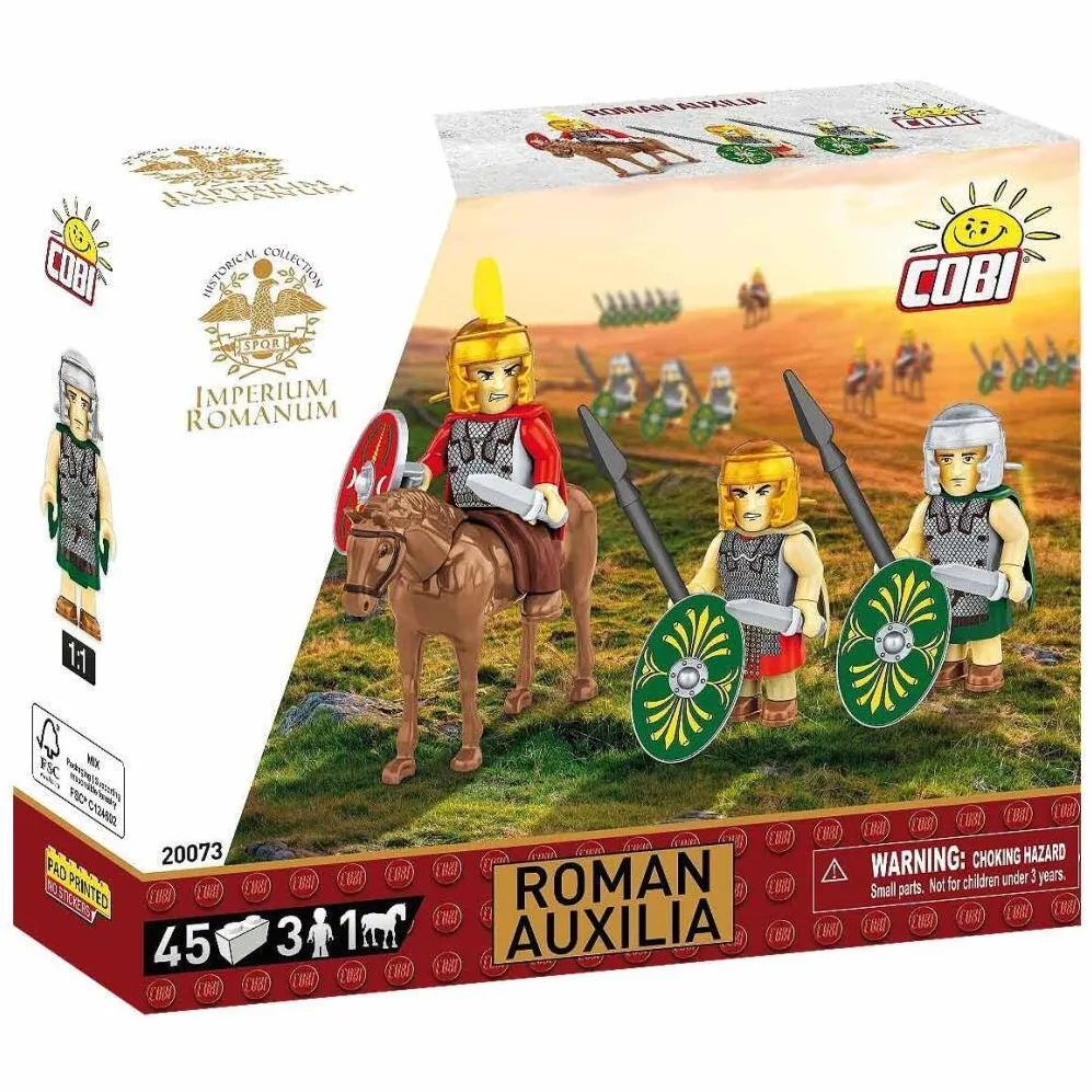 Puzzle Cobi Klocki Set de Construit Cobi Roman Auxilia, 45 piese, include 3 figurine, imprimeuri de inalta calitate, multicolor