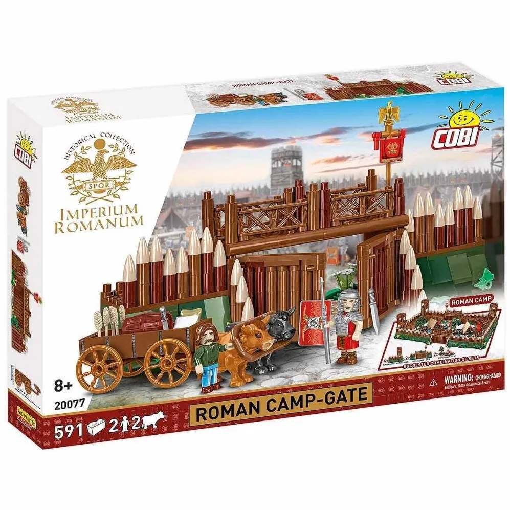 Puzzle Cobi Klocki Set de Construit Cobi Roman Camp-Gate, 591 piese, 2 figurine, dimensiuni 260x120x155mm