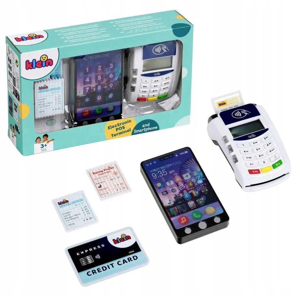 Jucarie creativa Klein Set joaca supermarket, Klein, terminal, cu accesorii, smartphone, sunete si lumini