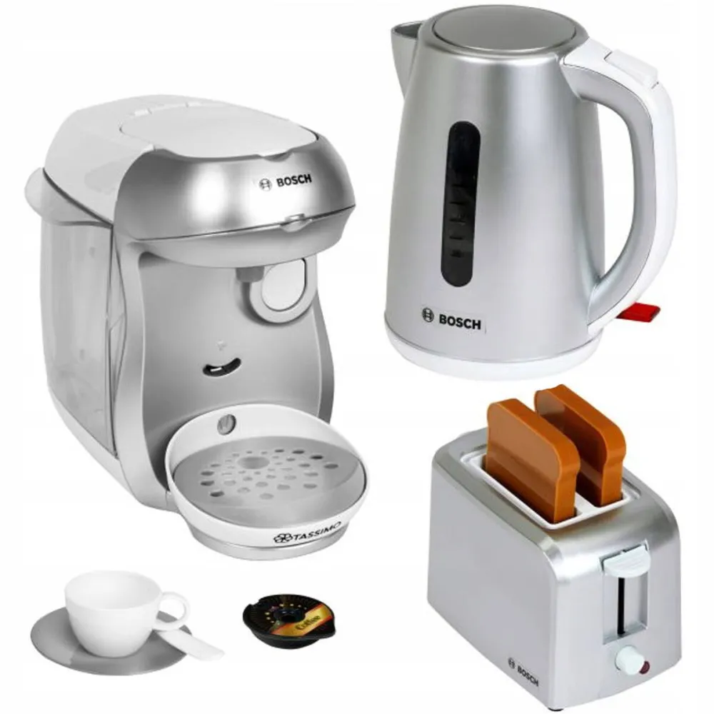 Jucarie creativa Klein Set de mic dejun Klein, ceainic argintiu, toaster, expresor de cafea
