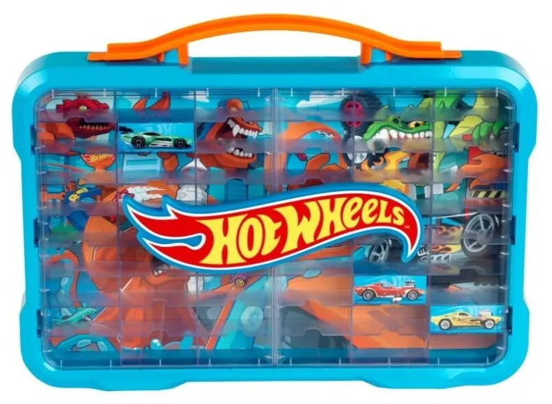 Jucarie creativa Klein Geanta Hot Wheels cu logo iluminat, spatiu pentru 54 de masinute, multicolor