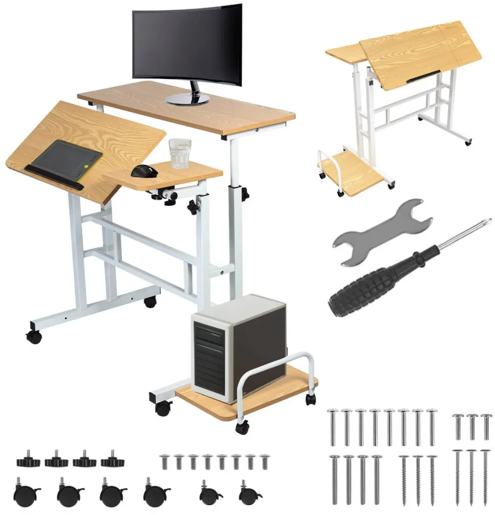MACLEAN Masa mobila pentru laptop Maclean MC-124 W, alb, 80×60 cm, reglabila 67-115 cm, blat divizat reglabil, 6 roti blocabile, cadru otel, max 50 kg, birou versatil si ergonomic