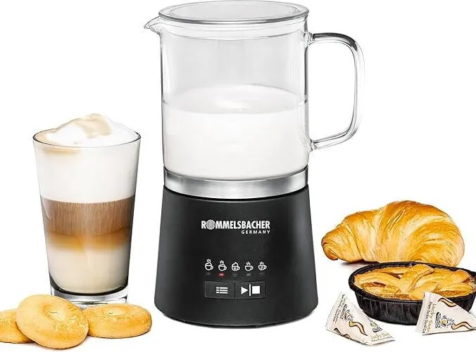 ROMMELSBACHER Spumator electric de lapte ROMMELSBACHER MS 625, 250 ml pentru spumare, 500 ml pentru amestecare, cana din sticla, 5 programe