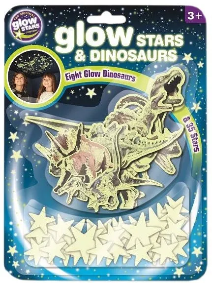 Jucarie creativa MG DYSTRYBUCJA Set abtibild Brainstorm reflectorizant - Dinozauri si stele, 43 piese