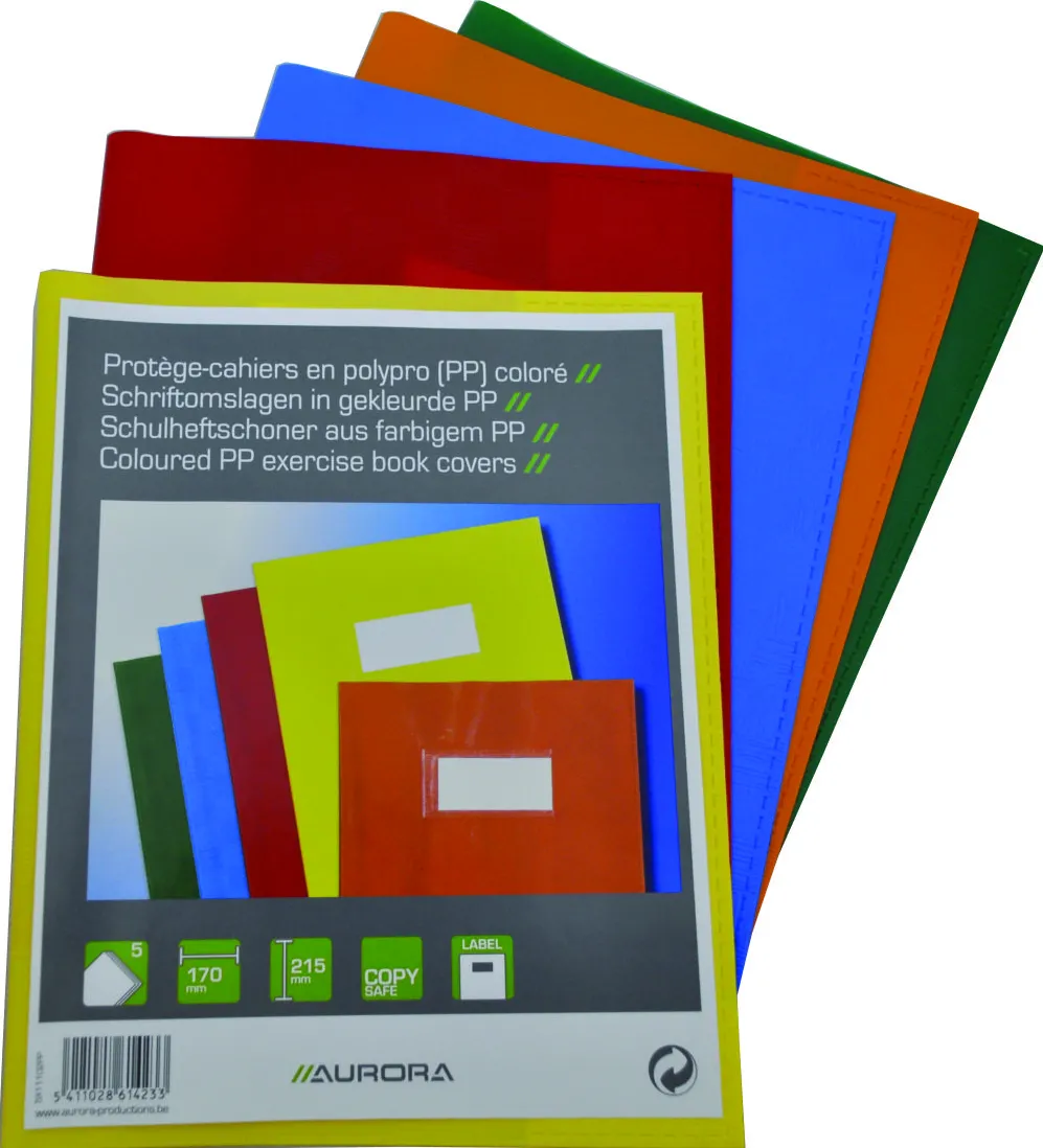Aurora Coperta PP - 120 microni, pentru caiet A5, 5 buc/set, Aurora - transparent color asortate
