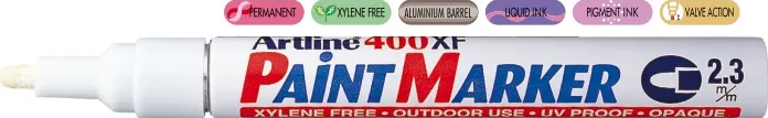 Artline Marker cu vopsea Artline 400XF, corp metalic, varf rotund 2.3mm - alb