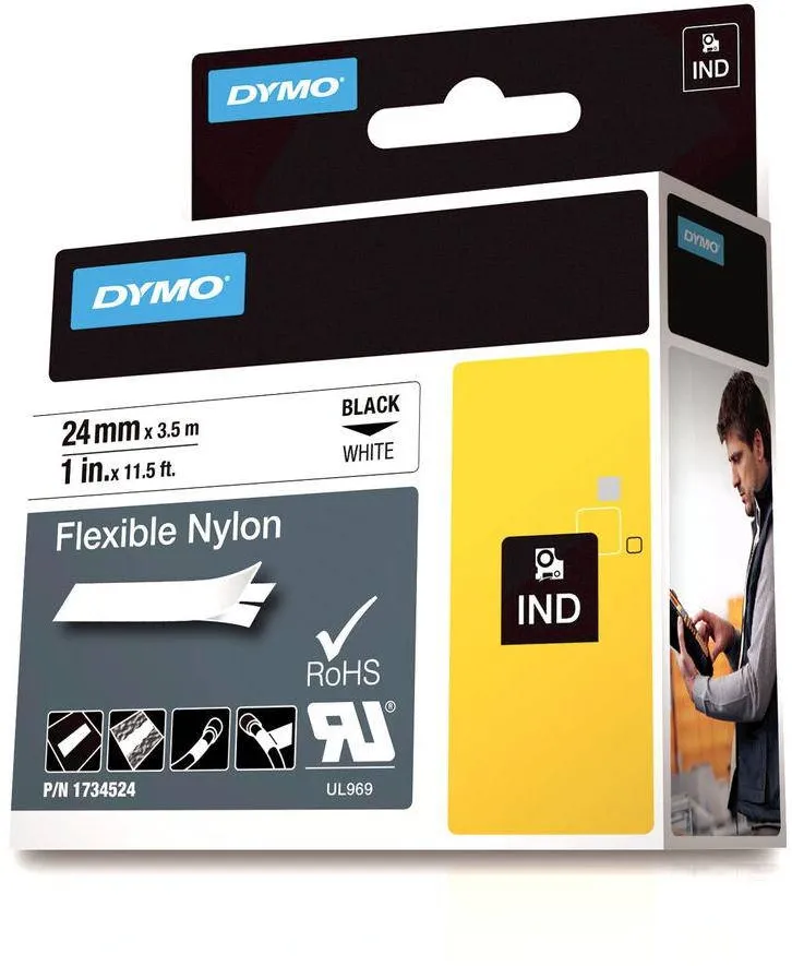 Consumabil Termic Dymo Rhino Band Nylon 24mmx3.5m Negru->Alb