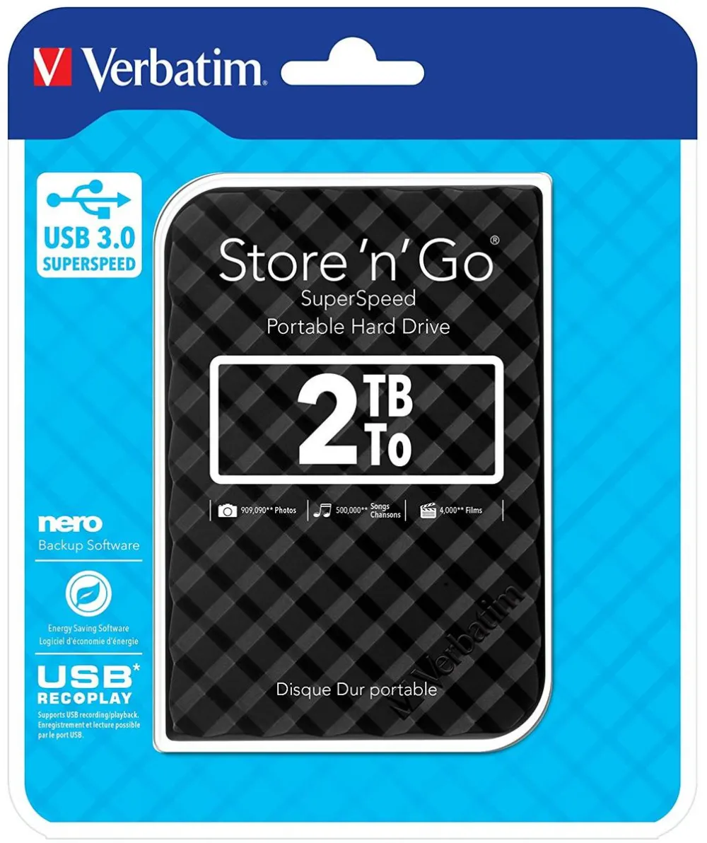 Hard Disk Extern VERBATIM External HDD Verbatim Store & Go GEN 2, 2.5inch, 2TB, USB 3.0, Black