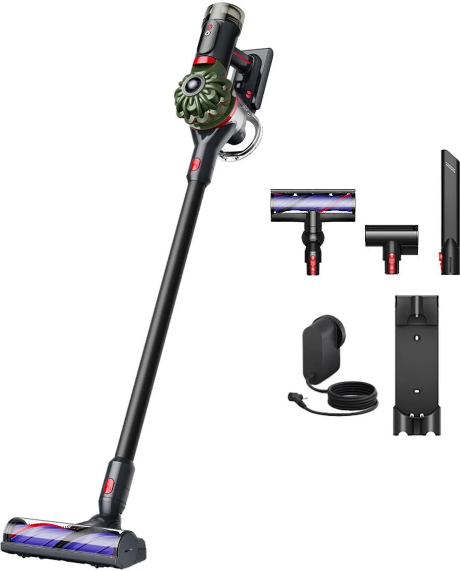 Aspirator Dyson vertical fara fir Dyson V8 Cyclone™ 226587-01, putere aspirare 150AW, autonomie pana la 60 minute, o perie motorizata, 2 accesorii de curatare, verde army/negru