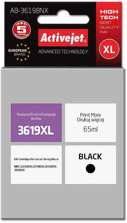 Cartus Imprimanta ACTIVEJET Compatibil AB-3619BNX for Brother printer; Brother LC3619Bk replacement; Supreme; 65 ml; black