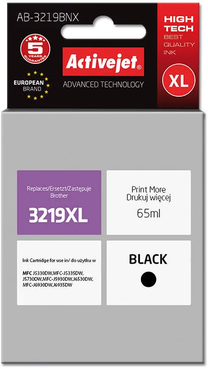 Cartus Imprimanta ACTIVEJET Compatibil AB-3219Bk for Brother printer; Brother LC3219Bk replacement; Supreme; 65 ml; black