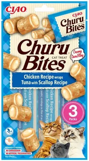 INABA INABA Churu Bites Chicken cu ton si scoici - delicii pentru pisici - 3x10 g