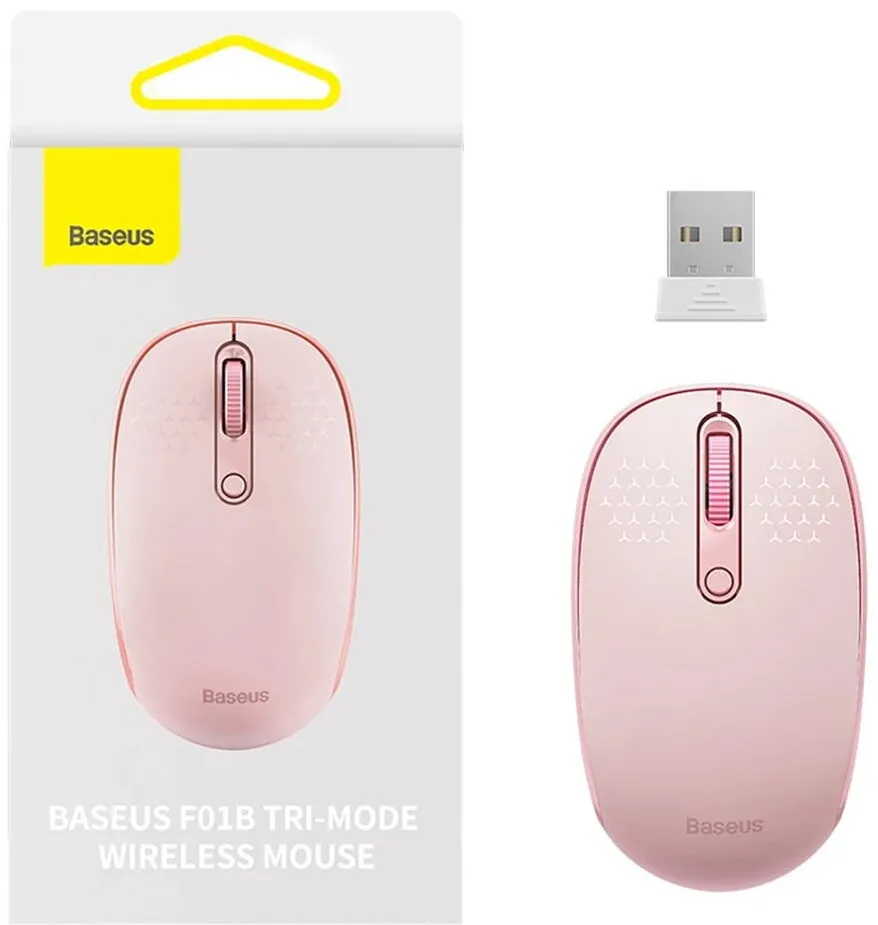 Mouse Baseus MOUSE Baseus PC sau NB wireless, 2.4GHz si Bluetooth, optic, 800/ 1200/1600 dpi,butoane/scroll 3/1, roz
