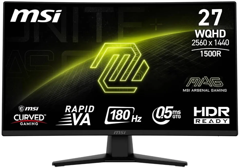 Monitor MSI Monitor Gaming Rapid VA LED MSI 27" MAG 274CQF, WQHD 2560 x 1440, HDMI, DisplayPort, Ecran curbat, 180 Hz, 0.5 ms Negru