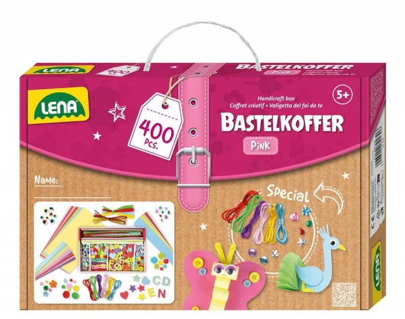 Jucarie Educationala Lena Set de artizanat, 400 elemente, Lena, roz, multicolor