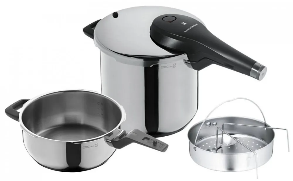 WMF Set 2 oale sub presiune/insertie, WMF, Perfect Premium, Otel inoxidabil/Plastic, 6.5/3 l, Argintiu/Negru