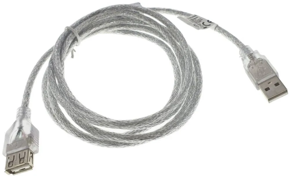 LANBERG Cablu prelungitor USB 2.0 tata la USB 2.0 mama, Lanberg 41378, cu ferita, lungime 180 cm, transparent