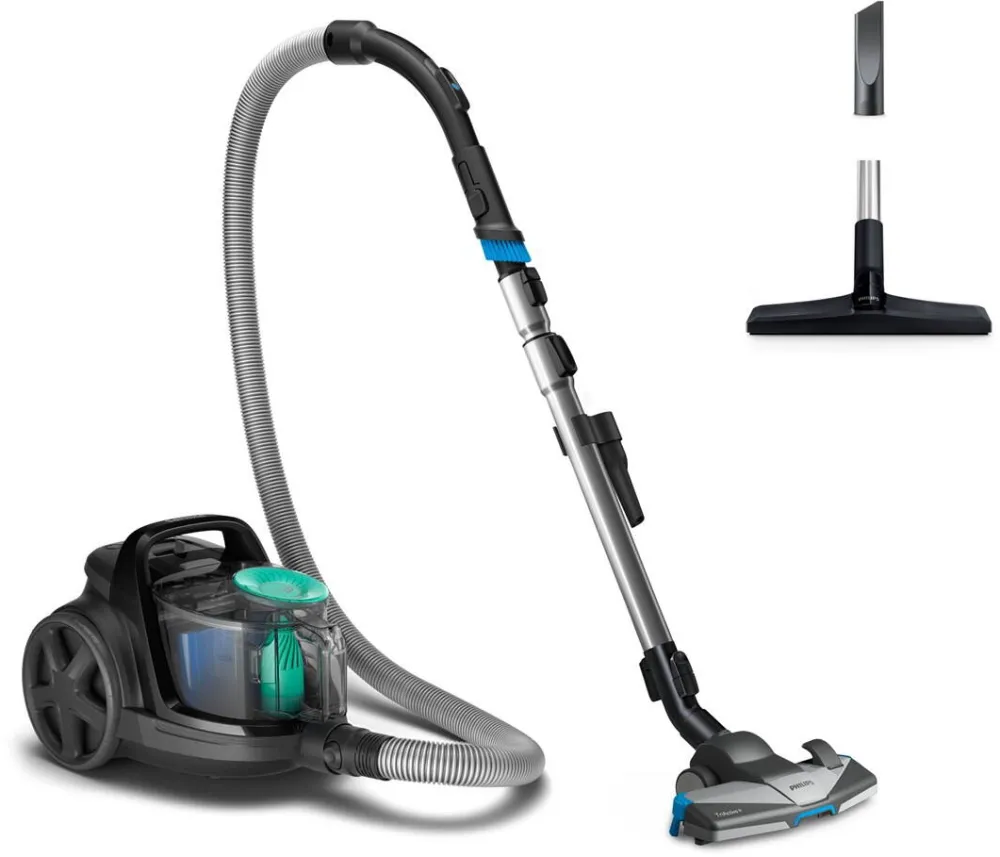 Aspirator Philips fara sac seria 5000 FC9550/09, 900 W, 1.5 l, Tehnologia PowerCyclone 7 Filtru HEPA 13, Cap de aspirare TriActive+, Negru/Verde